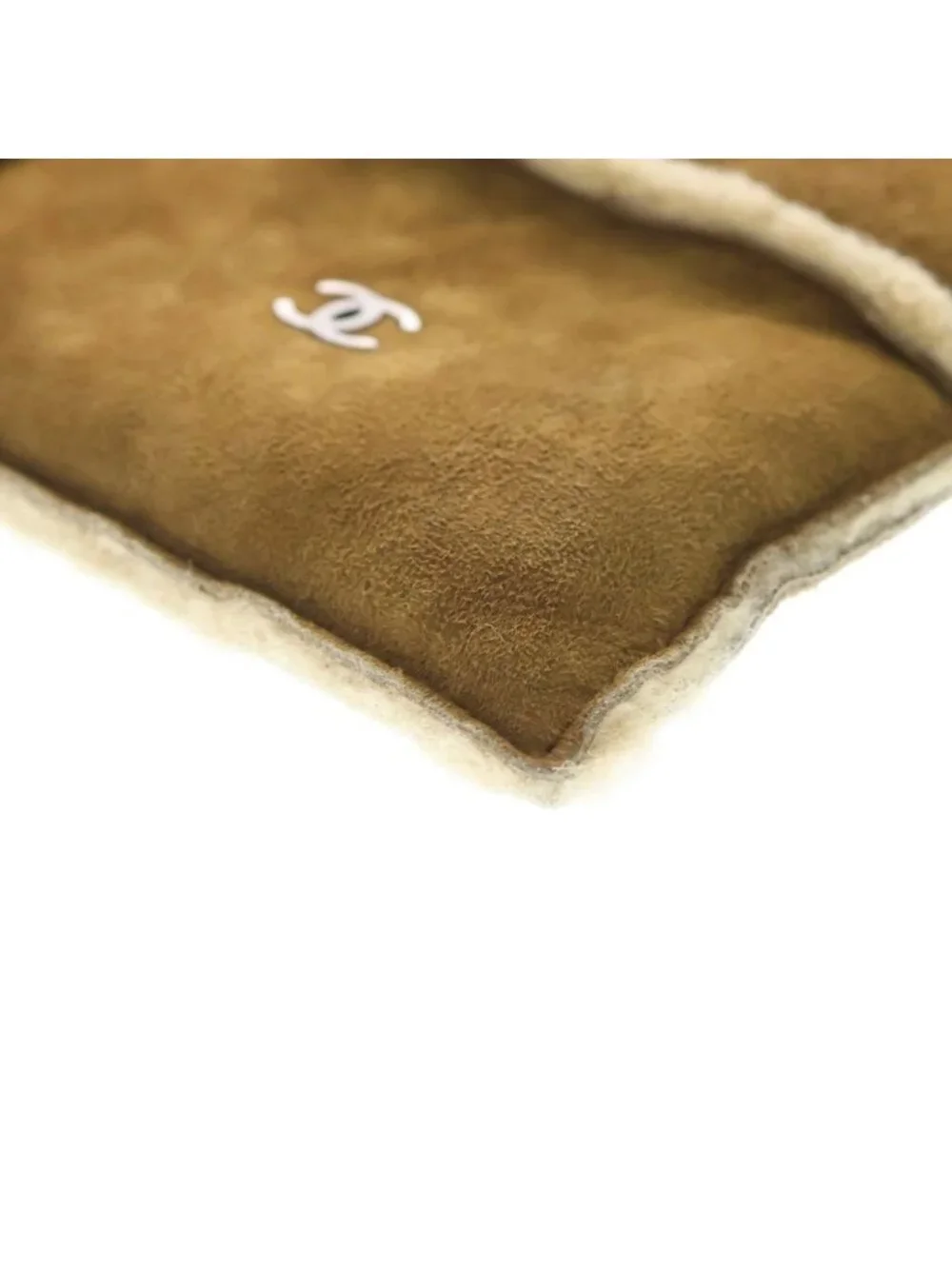 Chanel CC Logo Shearling Pouch Brown Protection Seal